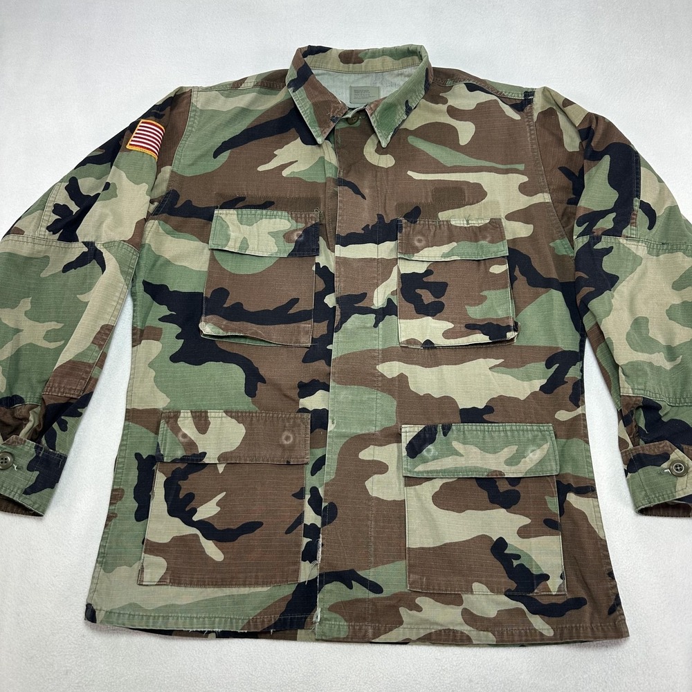 US Army BDU Coat Mens Medium Regular Woodland Camo Hot Weather Combat Ripstop